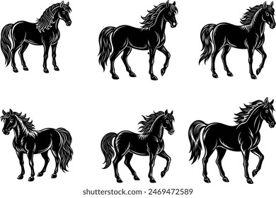 set of horse silhouettes vector illustration