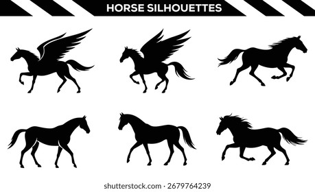 Satz von Pferd Silhouetten, Vektorgrafik