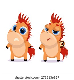Set of horse vector illustrations. Horse, character, horoscope, emotion, cute, pony, childish, funny, Chinese, fun.