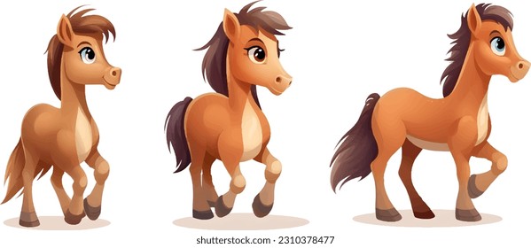 Juego de dibujos animados de animales salvajes de caballo diseño en ilustración vectorial.