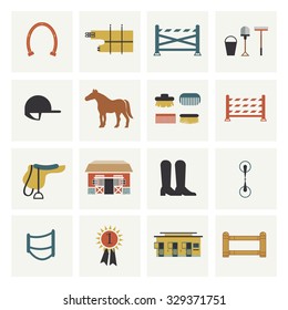 Set of horseback riding icons.