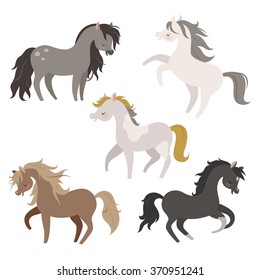 Set of horses in action.