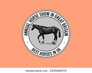 A Set Of Horses In Different Poses On A White Background. Hand drawn animal logo. Woodcut outline emblem, badge sketch. Vector engraved illustration for logo and tattoo or T-shirts.