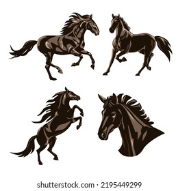 A set of horses in different poses. Stylized vector illustrations.