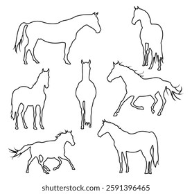Set of Horses outline silhouette vector design