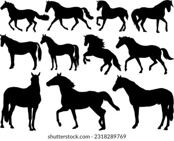 Set of Horses Silhouette Vector Art