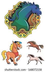 Set of horses, symbol of the coming year, vector illustration