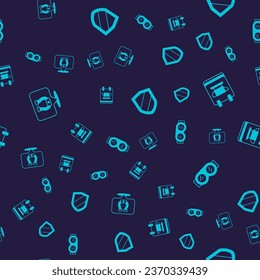 Set Horseshoe, Blacksmith anvil tool, Shield and Welding glasses on seamless pattern. Vector