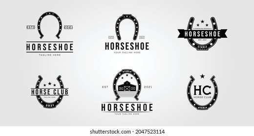 set of horseshoe and collection of stable horse logo vector illustration design
