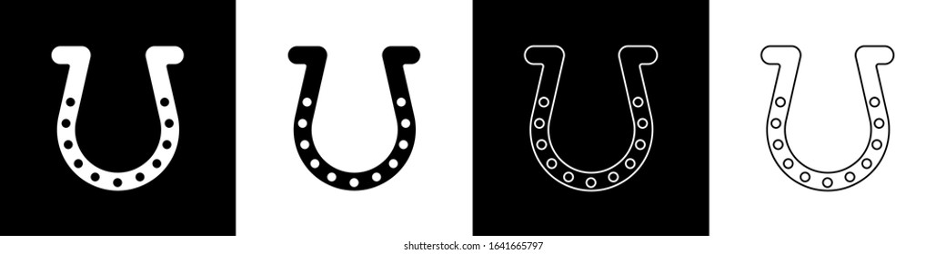 Set Horseshoe icon isolated on black and white background.  Vector Illustration