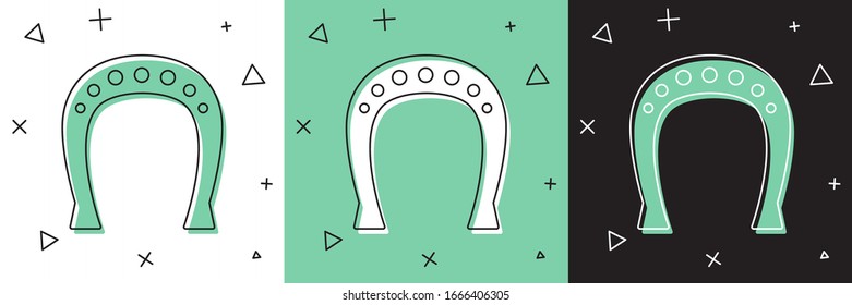 Set Horseshoe icon isolated on white and green, black background.  Vector Illustration