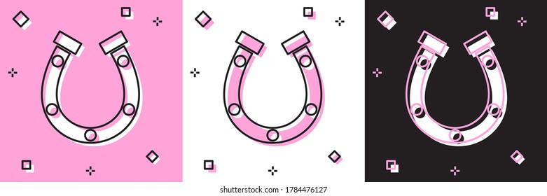 Set Horseshoe icon isolated on pink and white, black background. Vector