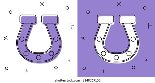 Set Horseshoe icon isolated on white and purple background.  Vector
