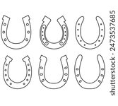 Set of horseshoe lineart. Horseshoe silhouette