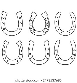 Set of horseshoe lineart. Horseshoe silhouette