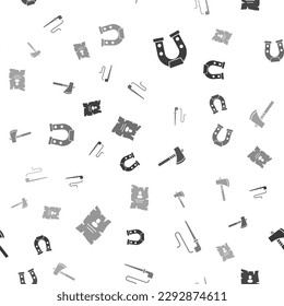 Set Horseshoe, Smoking pipe, Tomahawk axe and Wanted western poster on seamless pattern. Vector