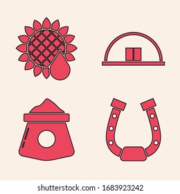 Set Horseshoe, Sunflower, Hangar and Bag of flour icon. Vector