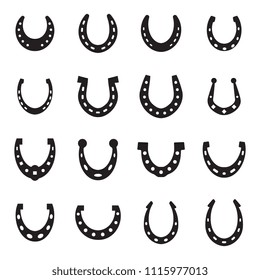 Set of horseshoe vector icon isolated on white background. Horse shoe silhouette as international good luck symbol. Fortune and success sign collection