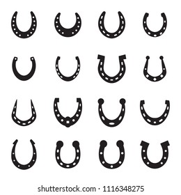 Set of horseshoe vector icon isolated on white background. Horse shoe silhouette as international good luck symbol. Fortune and success sign collection