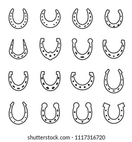 Set Of Horseshoe Vector Icon Isolated On White Background. Horse Shoe Silhouette As International Good Luck Symbol. Fortune And Success Sign Collection