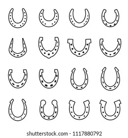 Set of horseshoe vector icon isolated on white background. Horse shoe silhouette as international good luck symbol. Fortune and success sign collection