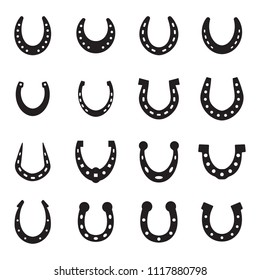 Set of horseshoe vector icon isolated on white background. Horse shoe silhouette as international good luck symbol. Fortune and success sign collection