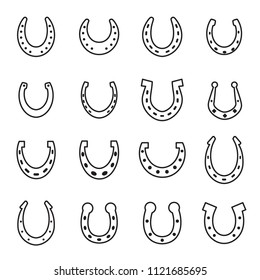 Set of horseshoe vector icon isolated on white background. Horse shoe silhouette as international good luck symbol. Fortune and success sign collection