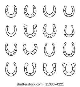 Set of horseshoe vector icon isolated on white background. Horse shoe silhouette as international good luck symbol. Fortune and success sign collection