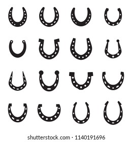 Set of horseshoe vector icon isolated on white background. Horse shoe silhouette as international good luck symbol. Fortune and success sign collection