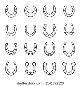 Set of horseshoe vector icon isolated on white background. Horse shoe silhouette as international good luck symbol. Fortune and success sign collection
