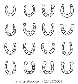 Set of horseshoe vector icon isolated on white background. Horse shoe silhouette as international good luck symbol. Fortune and success sign collection