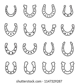 Set of horseshoe vector icon isolated on white background. Horse shoe silhouette as international good luck symbol. Fortune and success sign collection