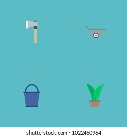 Set of horticulture icons flat style symbols with barrow, hatchet, herb and other icons for your web mobile app logo design.