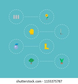 Set of horticulture icons flat style symbols with gloves, fruit tree, plant pot and other icons for your web mobile app logo design.