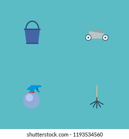 Set of horticulture icons flat style symbols with pail, atomizer, harrow and other icons for your web mobile app logo design.