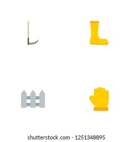 Set of horticulture icons flat style symbols with waterproof shoes, scythe, hedge and other icons for your web mobile app logo design.