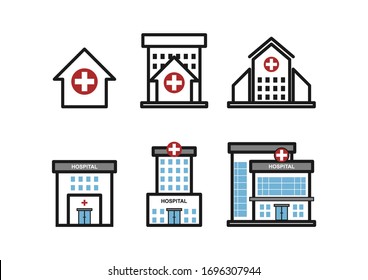 Set Of Hospital Building Icons For Infographic Resources. Modern Hospital Buildings In A Flat Design.