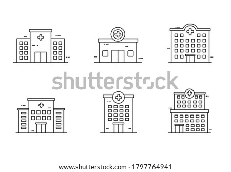 Set of hospital building icons in outline style. Hospital concept vector illustration in linear style isolated on white background 