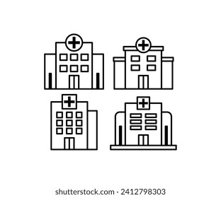 set of hospital building medical clinic icons vector design outline simple modern style 