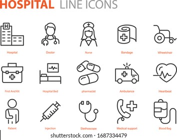 Set Of Hospital Icons, Medical, Disease, Health, Doctor, Treatment, Nurse, Doctor
