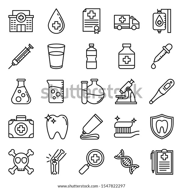 set of hospital icons with simple outline style, vector\
eps 10 