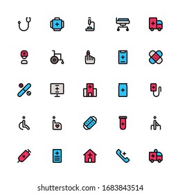 Set of Hospital, Medical, Clinic filled style icon - vector