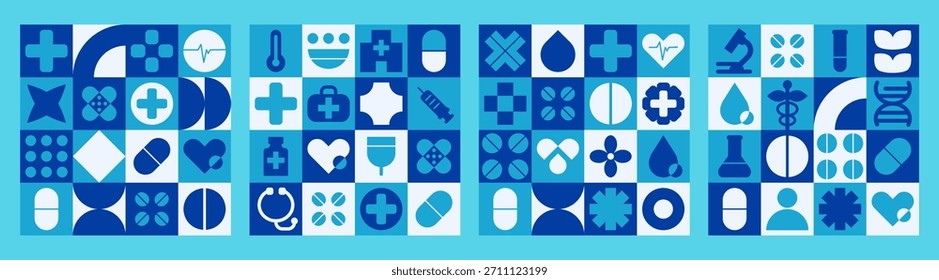Establezca el patrón de mosaico hospitalario con Elementos geométricos de ciencia y día médico. Diapositivas de presentación de Ciencia y materiales educativos