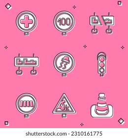 Set Hospital road traffic, Speed limit, Road sign, Slippery, Traffic light, Pedestrian crosswalk and Warning icon. Vector