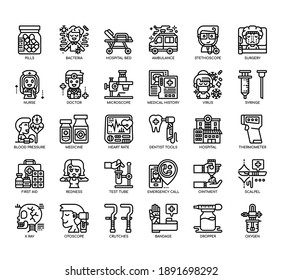 Juego de íconos de línea delgada y píxeles perfectos para cualquier proyecto web y de aplicación. 