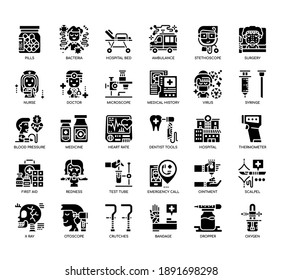 Set of Hospital thin line and pixel perfect icons for any web and app project. 