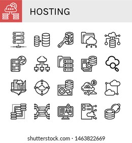 Set of hosting icons such as Cloud storage, Server, Database, Cloud computing, Global server, Cloud network, Servers , hosting