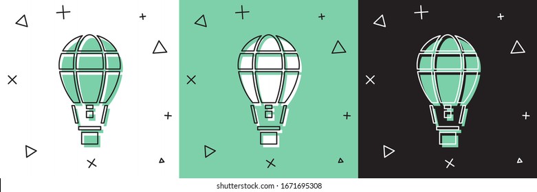 Set Hot air balloon icon isolated on white and green, black background. Air transport for travel.  Vector Illustration