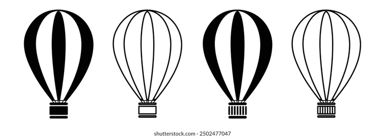 Set of Hot air balloon icon collection. air journey flying aerostat symbol. Vector Illustration.