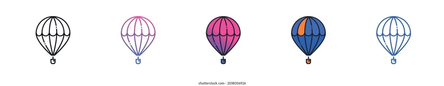 Set of Hot air balloon line icons isolated on transparent background. 